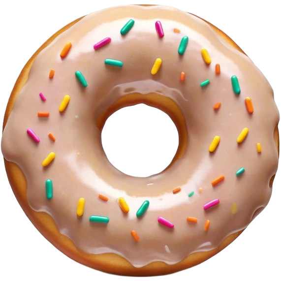 Cinematic Realistic Donut Dessert Emoji, depicted as a fluffy glazed donut with colorful sprinkles rendered with detailed textures and playful, warm lighting. emoji