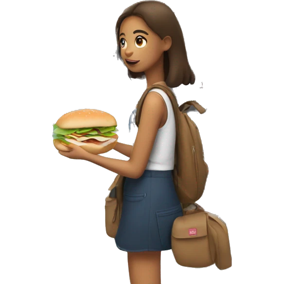 Girl eating a sandwich while waiting for the train emoji