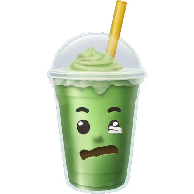 iced matcha in takeaway plastic cup with flat lid and straw emoji