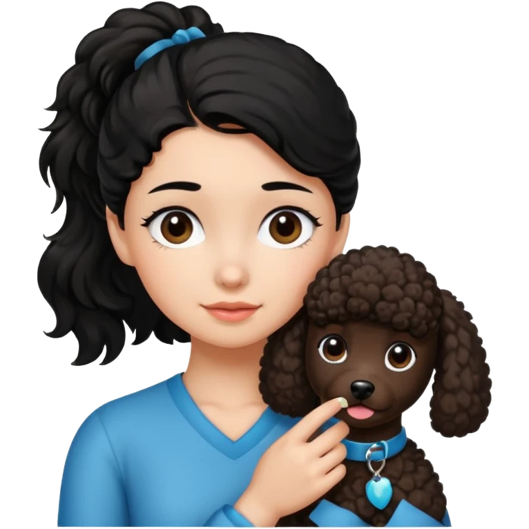 Ponytail black hair girl with brown Poodle say goodbye  emoji