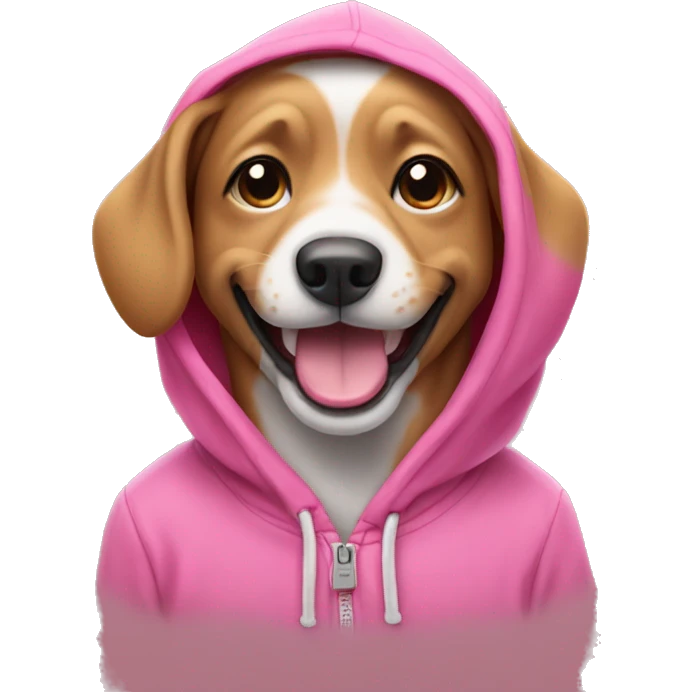 Dog smiling with a pink hoodie  emoji