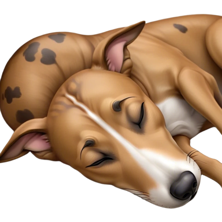 Meme-Worthy Cute Sleeping Brindle Greyhound Portrait Emoji, Head resting peacefully with a contented smile, showcasing a slender build and a luxuriously smooth brindle Fur, eyes shut in a serene nap, Simplified yet hilariously adorable features, highly detailed, glowing with a soft, drowsy light, high shine, relaxed and utterly lovable, stylized with an air of playful laziness, bright and heartwarming, soft glowing outline, capturing the essence of a comically sleepy racer, so meme-worthy it feels like it could instantly become the next viral sensation of adorable slumber! emoji