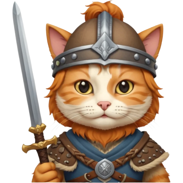 Viking Cat in viking hat holding tiny sword emoji