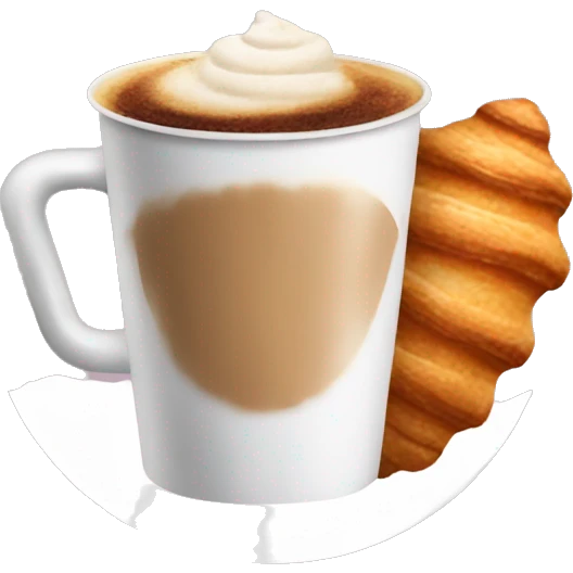 Disposable cup with cappuccino and croissant emoji