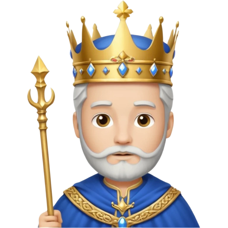 Bearded King, young king with short white beard, royal staff in hand, wearing crown, blue
 emoji