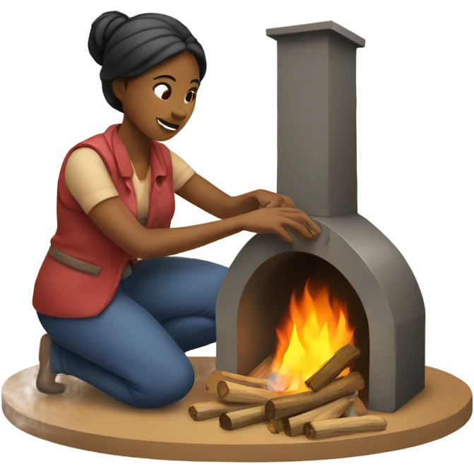 Woman building a fire in a fireplace emoji