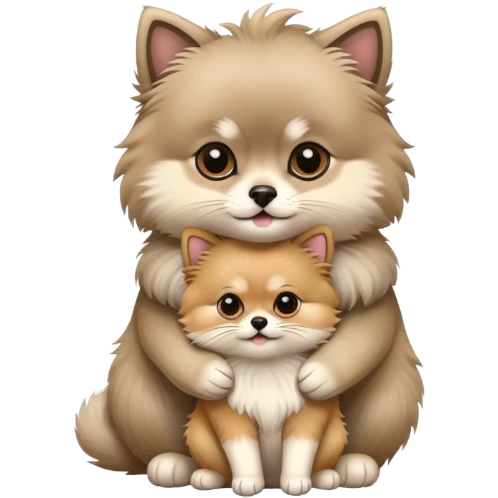 Cat manul and dog Pomeranian cute hug emoji