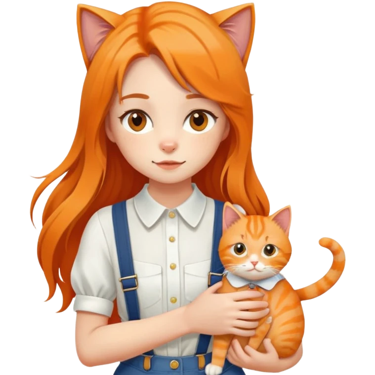 Hundred Girls-Long Hair-White Suspenders-Holding Tightly-An Orange Cat emoji