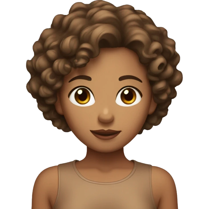 Carmel skin girl with short curly hair with brown eyes emoji