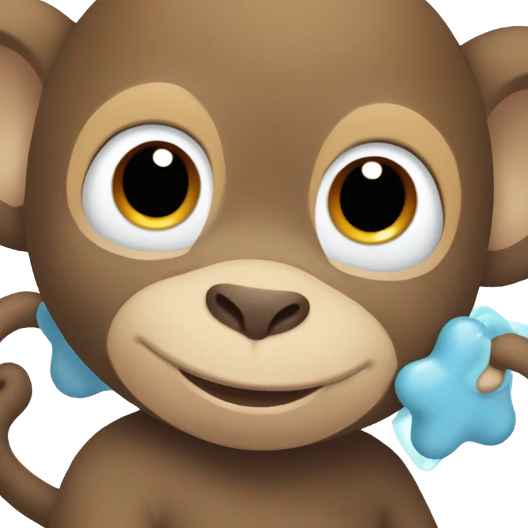 Light brown body, light blue eyes, baby monkey, jellycat stuffed animal emoji