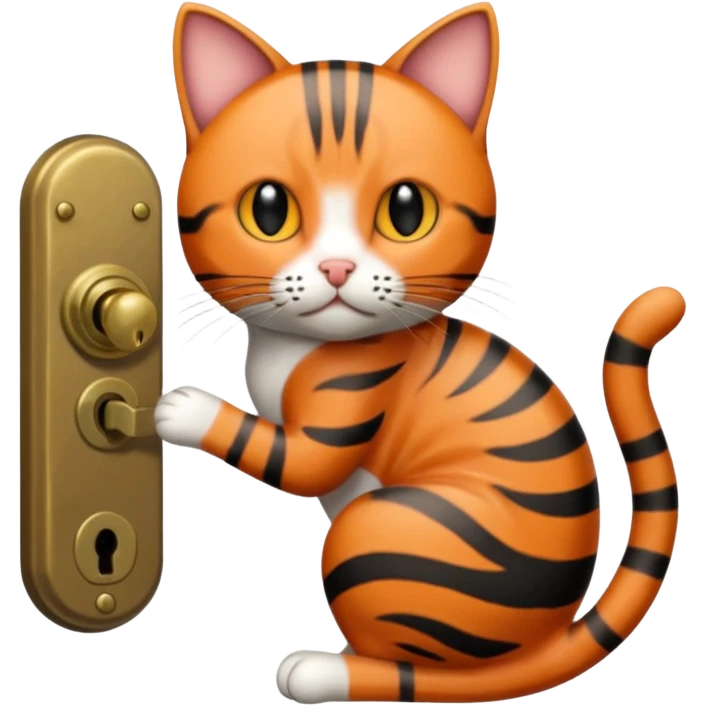 A short-tailed striped cat turning a doorknob emoji