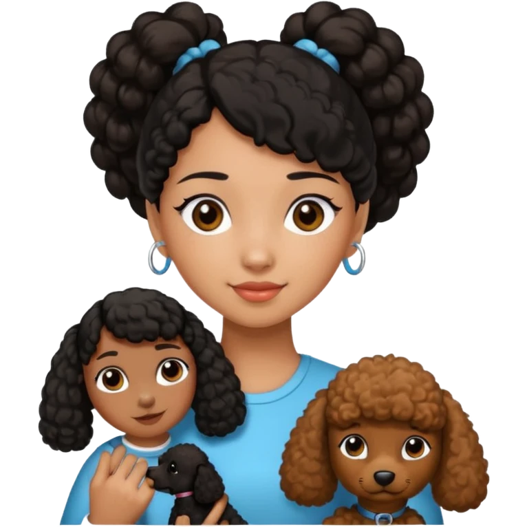 Ponytail black hair girl with brown Poodle say goodbye  emoji