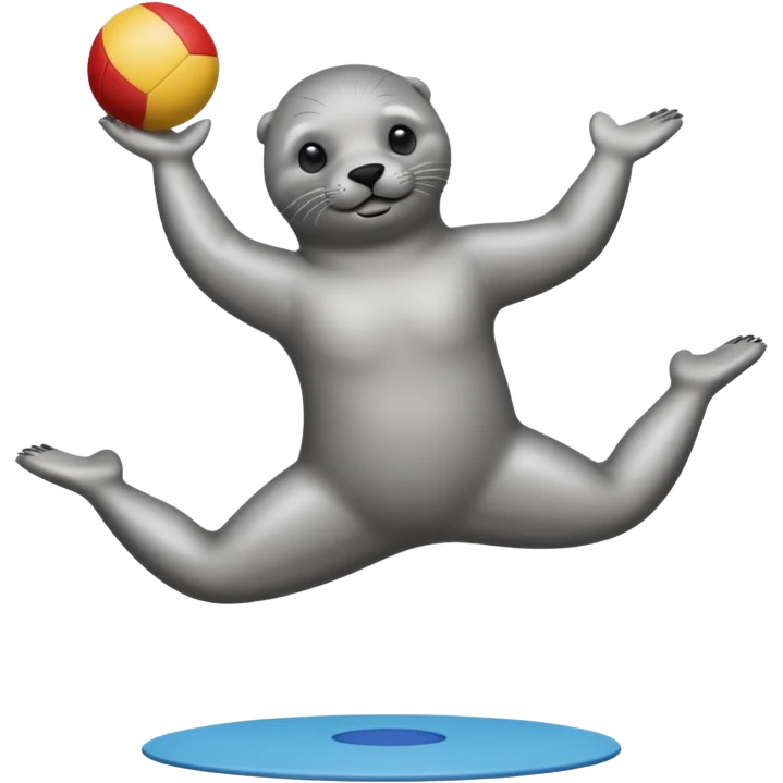 A seal performing gymnastics and juggling emoji