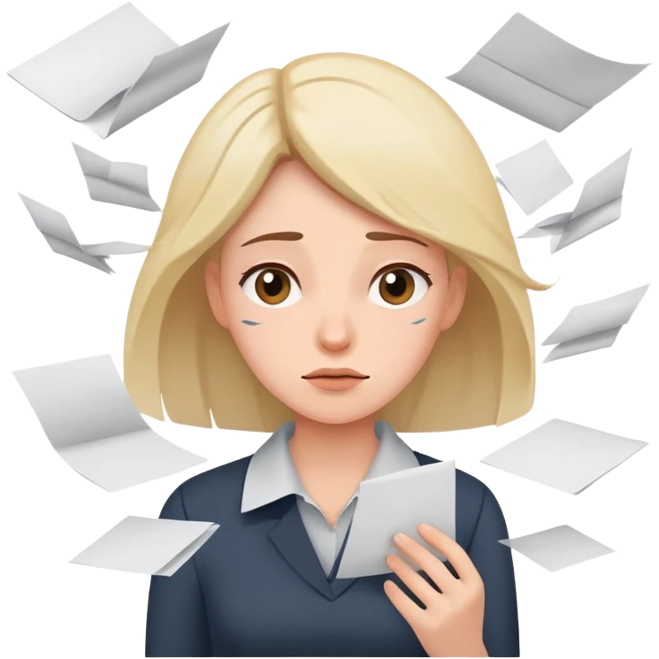tired woman with flying papers around her emoji