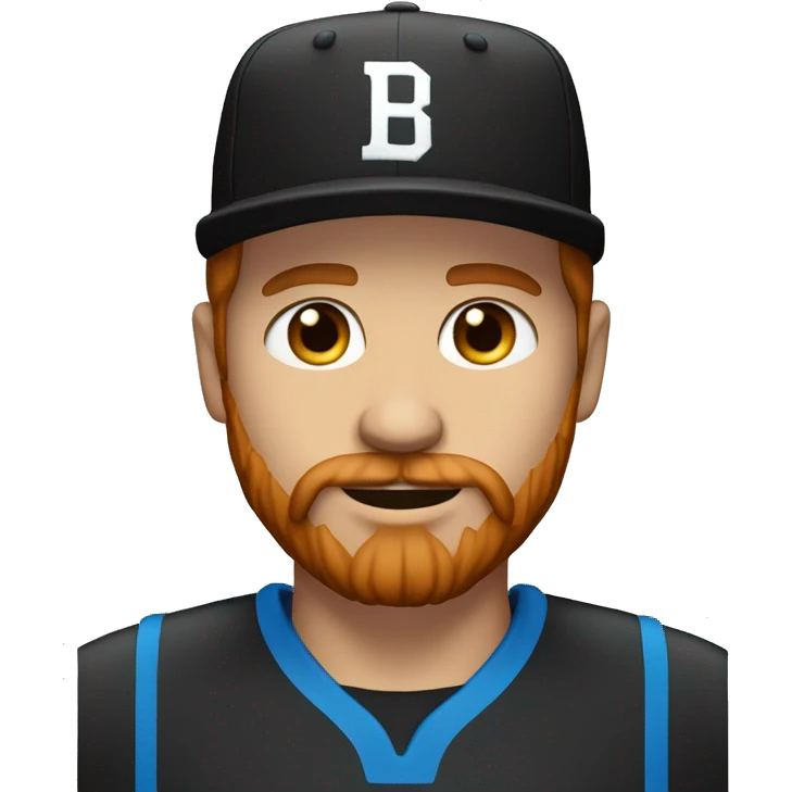 35 years old, male, red hair, black basketball hat, blue eyes, pale complexion, thick beard and thin mustache emoji