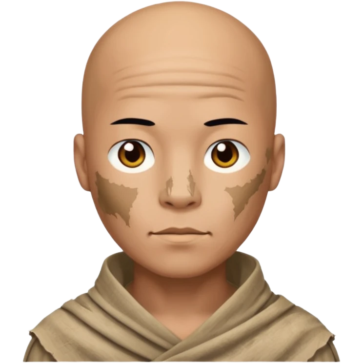 china ancient man bold head, tattered puma skin cloth emoji