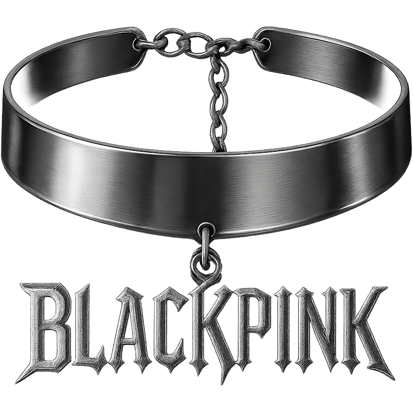 BLACKPINK-inspired gothic choker, no hearts, black and pink, shiny and dramatic, chrome style emoji