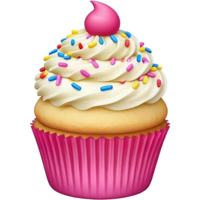 super realistic vanilla cupcake with hot pink frosting and sprinkles emoji