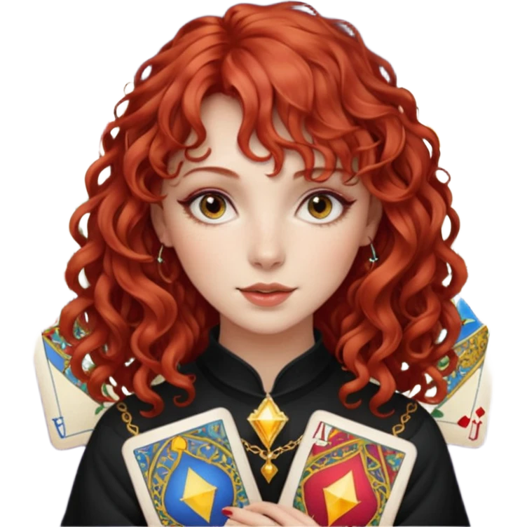 Red curly hair with bangs beautiful girl with tarot  emoji