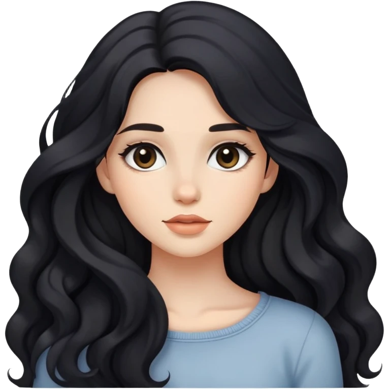 girl with wavy black long hair and subtle makeup emoji