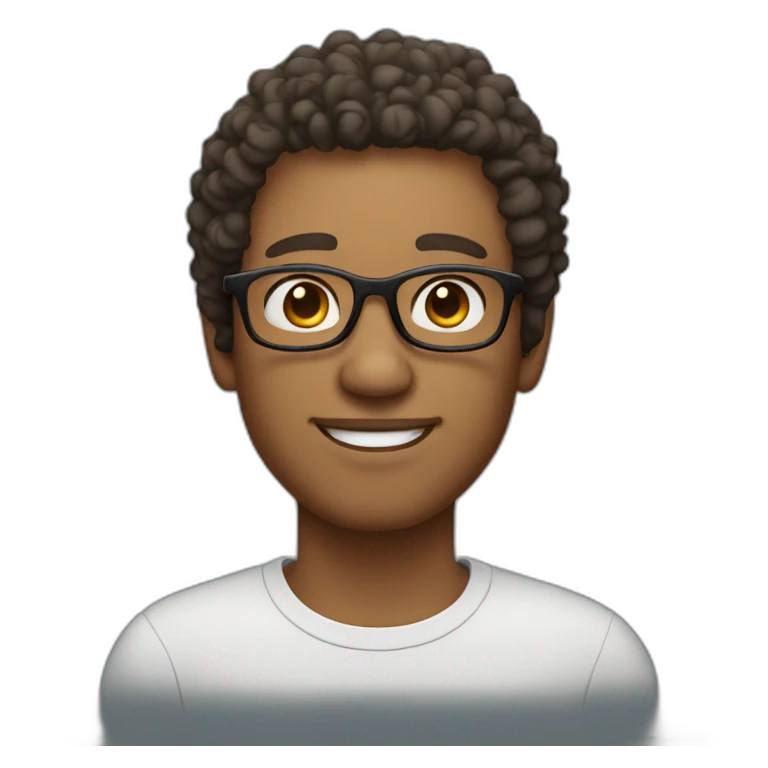 curly short haired man wearing square glasses light skin emoji