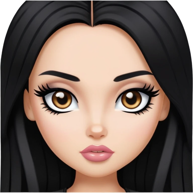 pretty bratz baddie, jet-black long hair, black eyeliner, medium white skin, dark brown eyes emoji