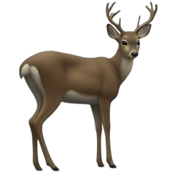 deer standing and looking at nothing, on a bridge, sad, foggy emoji