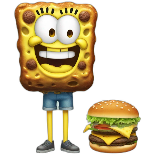 SpongeBob with a krabby patty emoji