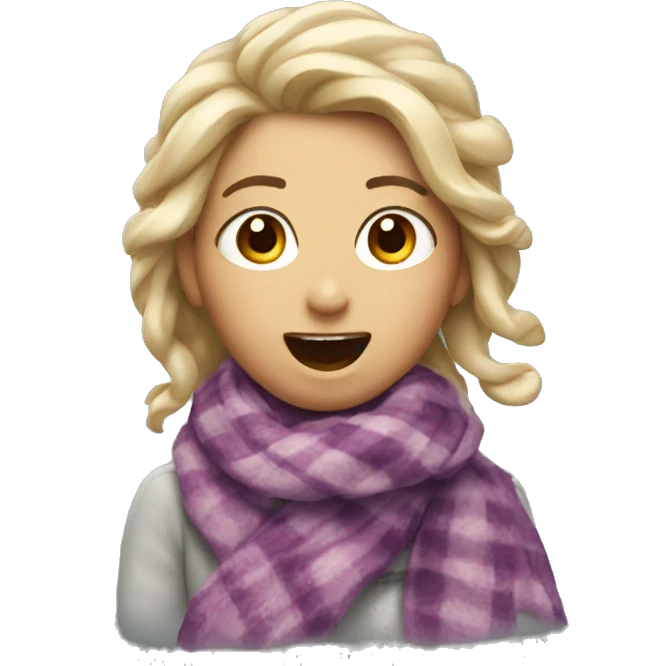mimi with a scarf shouting with hand on her hair emoji