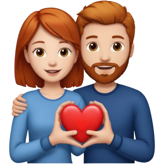 👩🏼‍❤️‍👨🏽 Something like this, but make the guy more lighter and give the girl a bit more red hair like ginger style make the guy have dark brown hair, same with the beard and add a heart in the middle above us make the guy have darker beard and hair emoji
