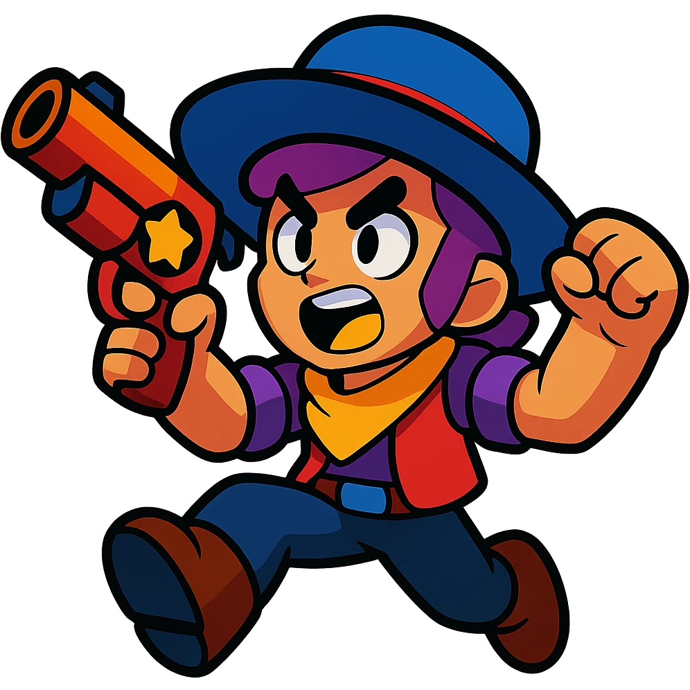 Brawl Stars character in a dynamic pose, vibrant colors, cartoon style emoji