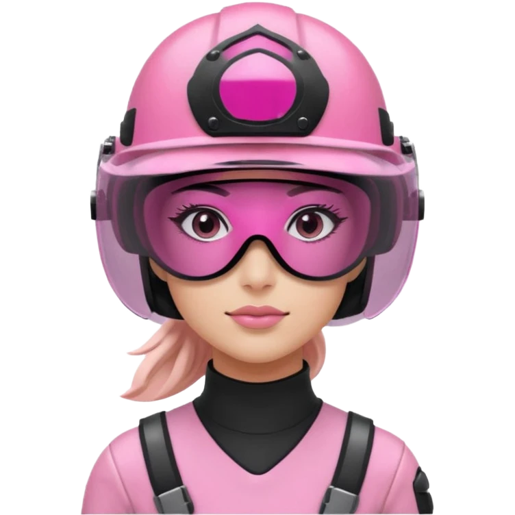 pink power ranger, woman emoji, with helmet on, black visor eye protection emoji
