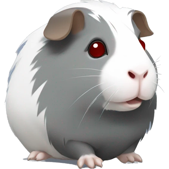 Fuzzy grey Guinea pig with white patches and with dark red eyes  emoji