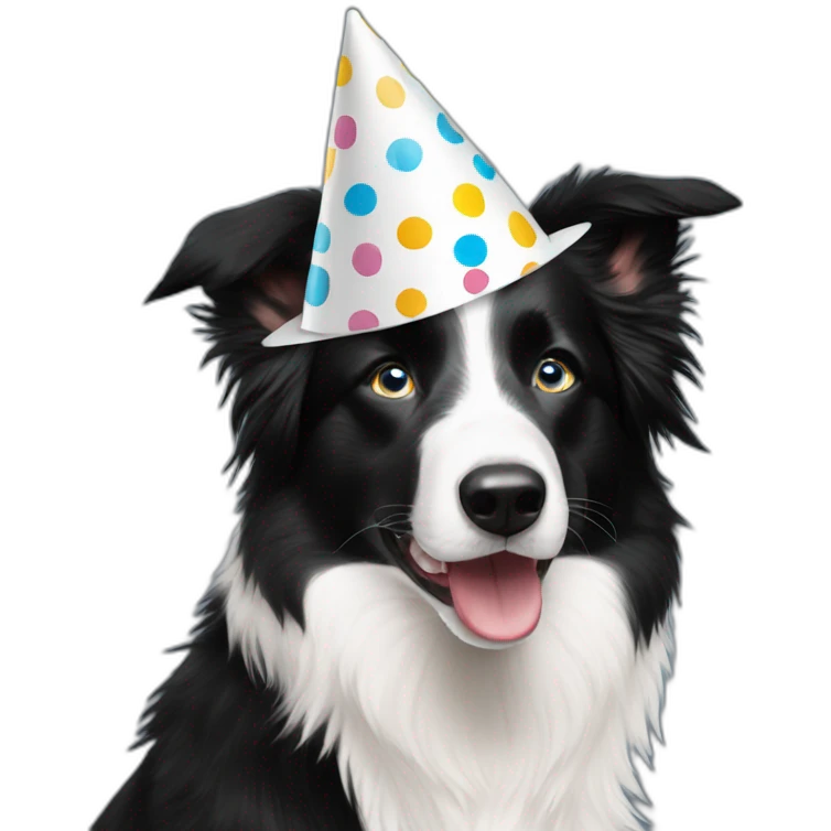 blue eyes border collie happy birthday hat emoji
