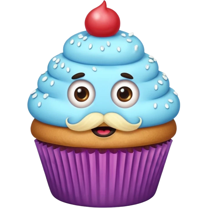 big mustached cupcake big eyes emoji