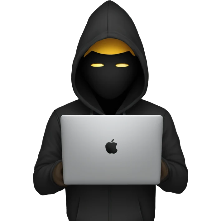 anonymous with laptop with black hoodie and having a mask  emoji