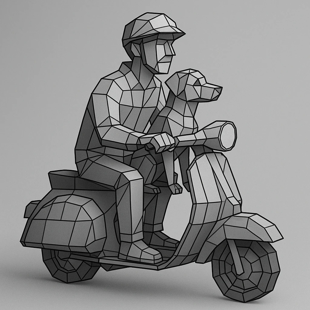 man and his pet dog riding a vespa emoji