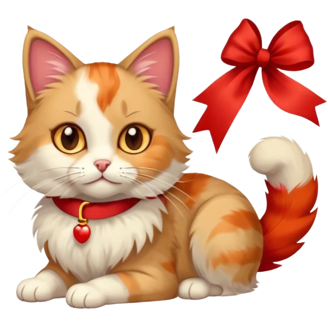 Dilute calico cat with ribbon emoji
