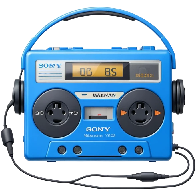 Blue Sony Walkman portable cassette player from the 1980s with headphones emoji