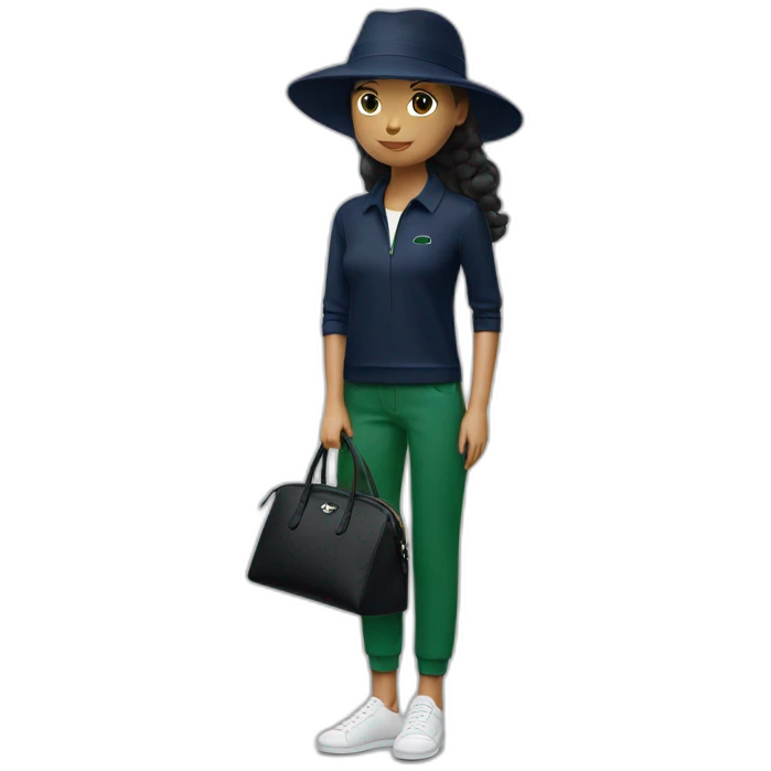 Lacoste bag girl with black lacoste hat emoji