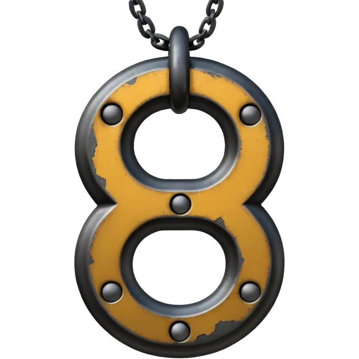Emoji, gothic chain link shaped as number 8, forged from matte black steel, thick industrial form, subtle metal texture, no glow, no neon, flat emoji design, centered, transparent background emoji
