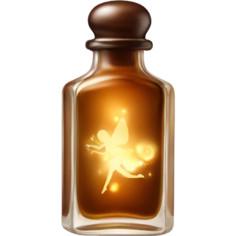 Brown magic fairy light sparkling old Antique oil perfume bottle with herbal and flowers emoji
