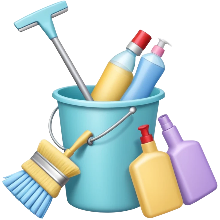 Realistic cleaning essentials with pastal color emoji