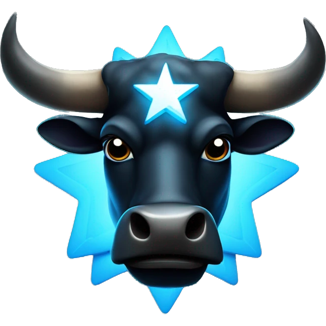 black bull head with a shining blue penta star on his forehead emoji