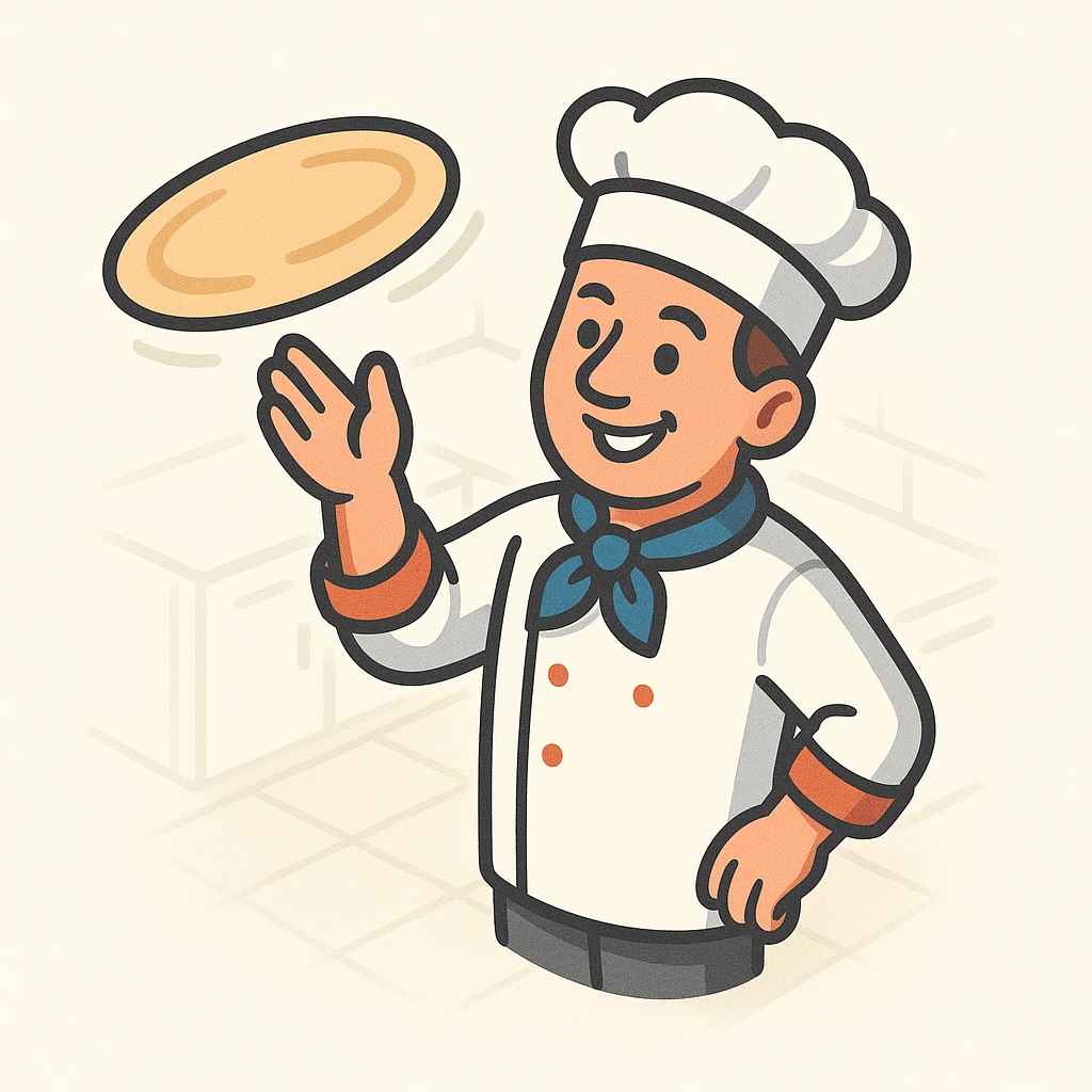 smiling Italian chef spinning pizza dough emoji