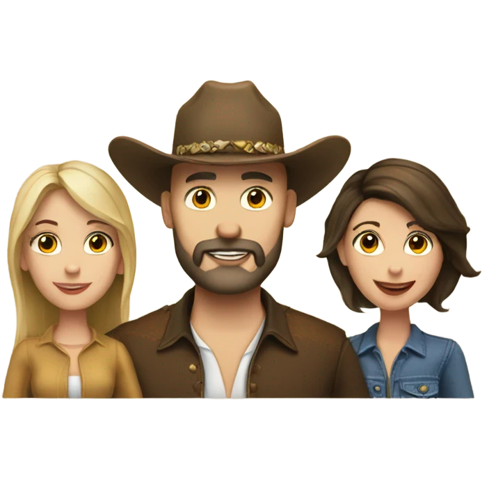Bald bearded cowboy with brunette wife and brunette daughter  emoji