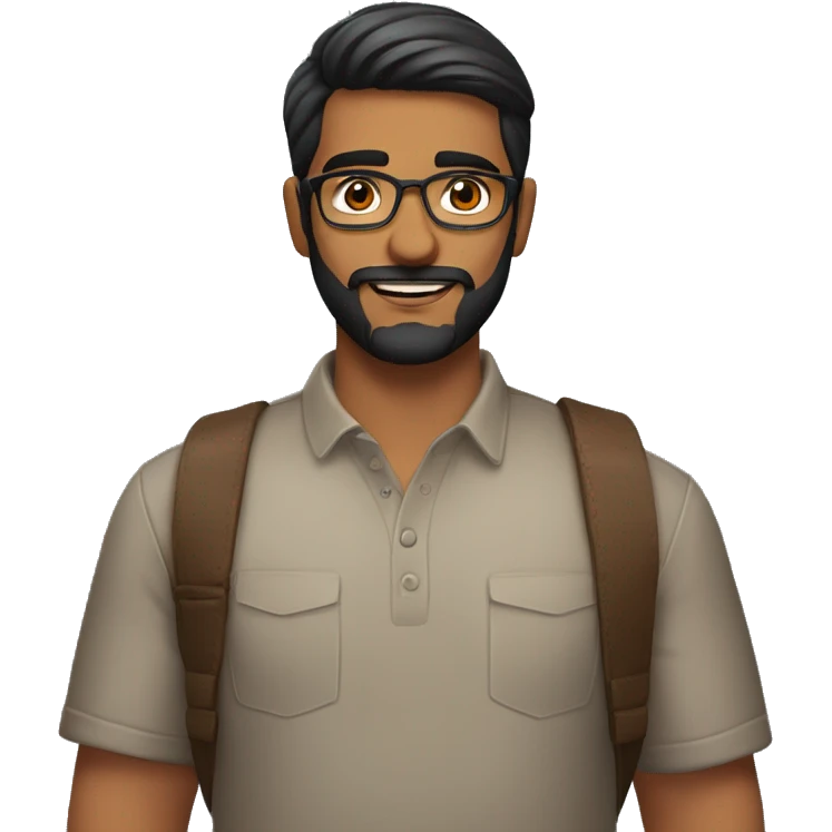 Indian man in his 20's with beard and good jawline and a goatee and combed back hair and glasses emoji