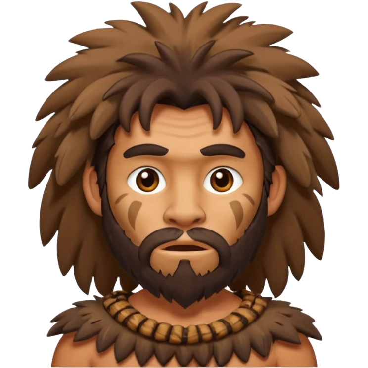 modern man wearing a caveman costume, simple, expressive face emoji