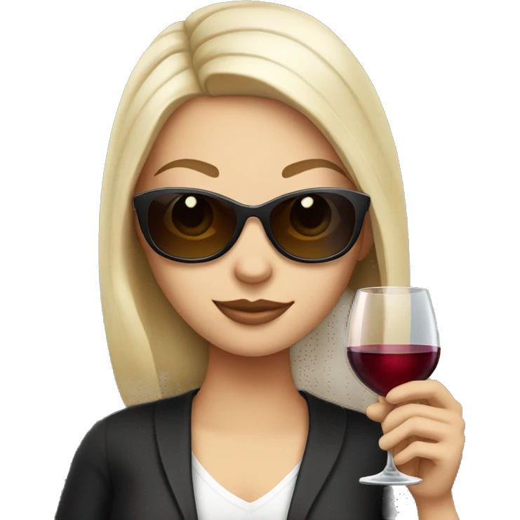 White girl wearing sunglasses holding one glass of wine  emoji