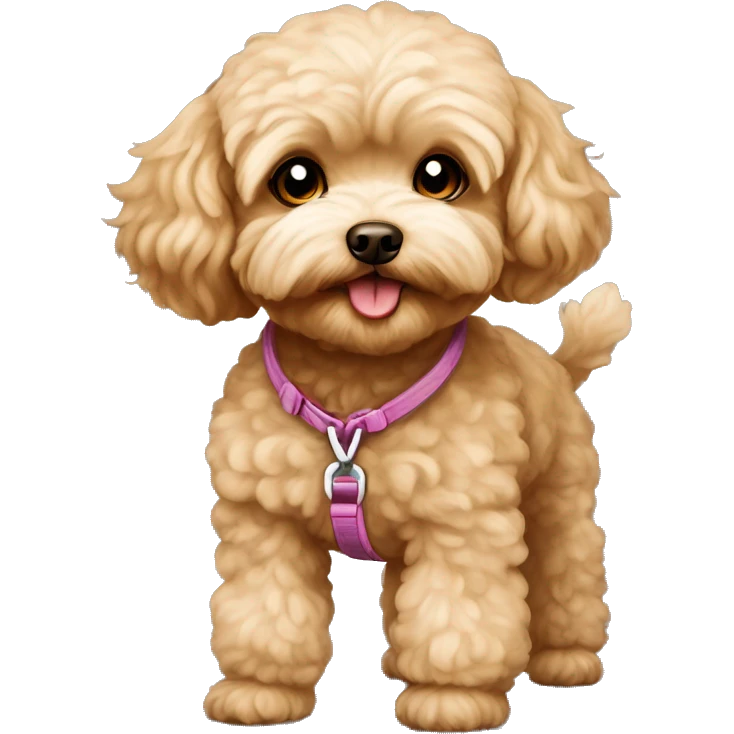 Brown Maltipoo ready for a walk with blonde girl emoji